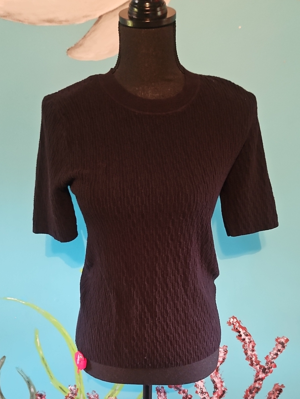 rag & bone Black Short-Sleeve Textured Knit Top